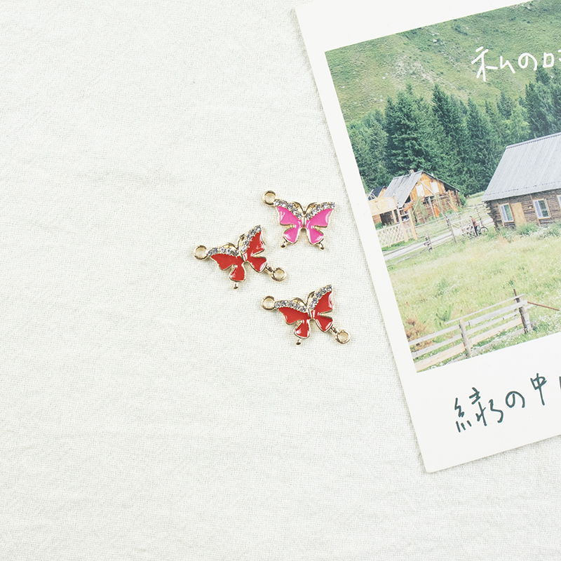 Alloy dot brick oil drip, red double-hanging butterfly, pink single-hanging butterfly necklace, earrings, bracelet accessories, diy jewelry accessories, alloy accessories, jewelry, alloy oil drip details Picture