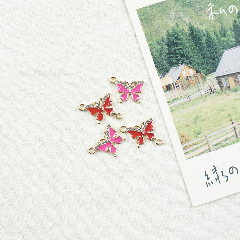 Alloy dot brick oil drip, red double-hanging butterfly, pink single-hanging butterfly necklace, earrings, bracelet accessories, diy jewelry accessories, alloy accessories, jewelry, alloy oil drip Specification image