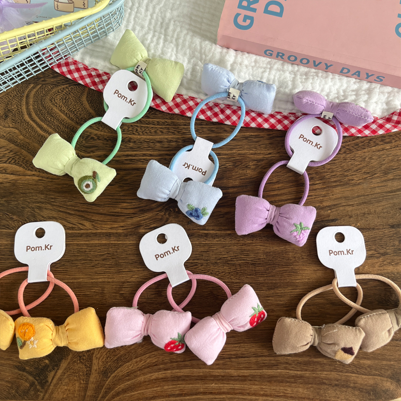 New cute fabric Korean-style fruit flower bud hair band and hair tie, versatile for children, high-elasticity rubber band ponytail hair band Specification image