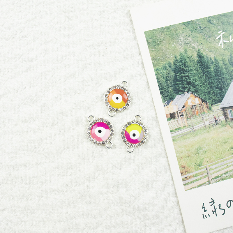 Alloy dot brick oil drip double-hanging round silver-edged Devil's Eye necklace, earring accessories, diy jewelry accessories, alloy accessories details Picture