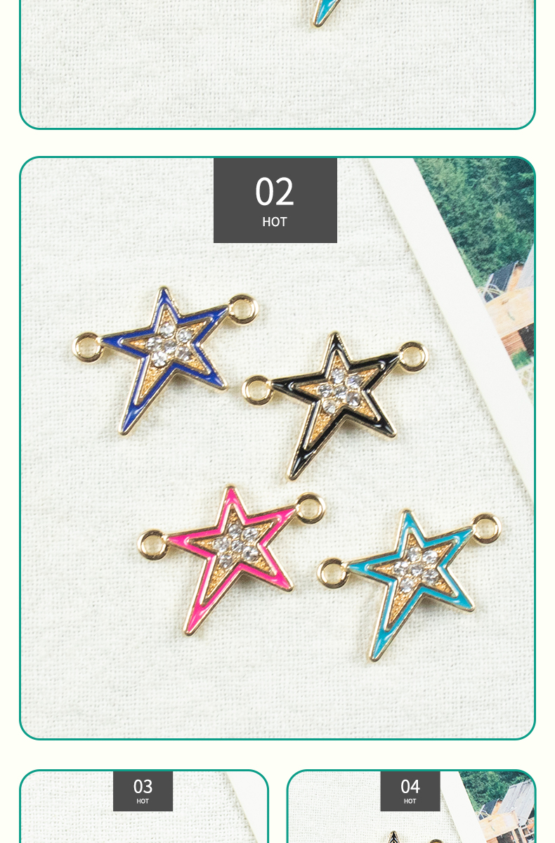 Alloy dot brick oil drip five-pointed star double hanging necklace, earring accessories, jewelry accessories, alloy accessories, jewelry, alloy oil drip pic 6