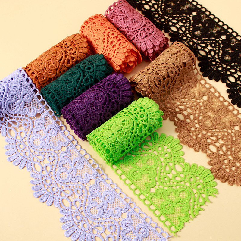 Classic colored milk silk water-soluble embroidery lace trim barcode women's clothing curtains home textiles black and white color