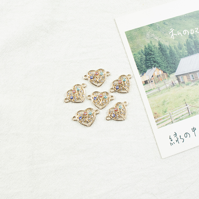 Alloy dot brick oil-dripping heart-shaped sapling Devil's Eye necklace, earring accessories, diy jewelry accessories, jewelry accessories, alloy accessories Item Picture