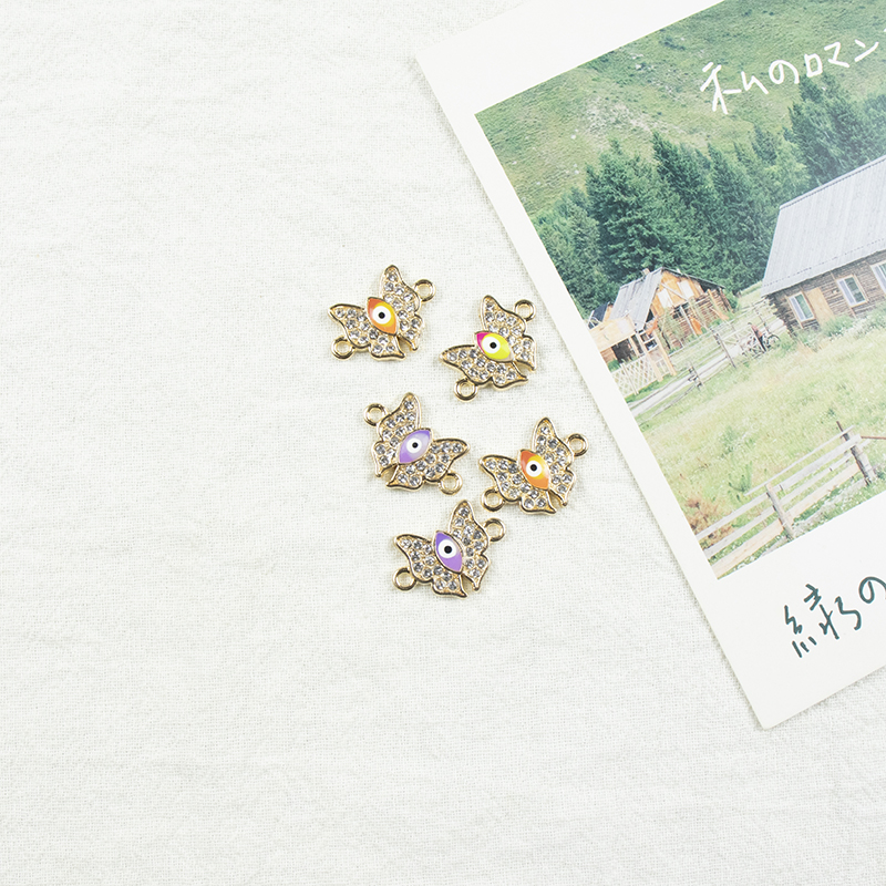 Alloy dot brick oil drip double-hanging butterfly-shaped golden edge Devil's Eye necklace, earring accessories diy jewelry accessories Jewelry accessories Alloy accessories Specification image