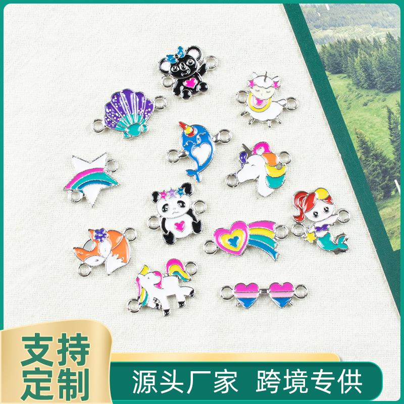 Alloy oil-dripping small animal double hanging necklace, earring accessories, diy jewelry accessories, jewelry accessories, alloy accessories