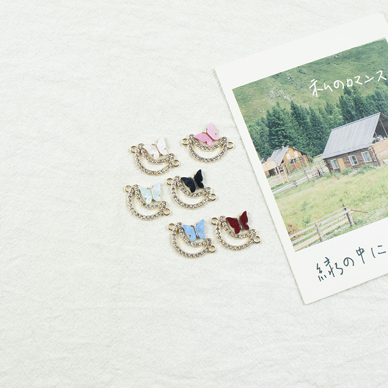 Alloy dot brick oil drip crescent butterfly double hanging necklace, earring accessories, diy jewelry accessories, jewelry accessories, alloy accessories Application Scenario