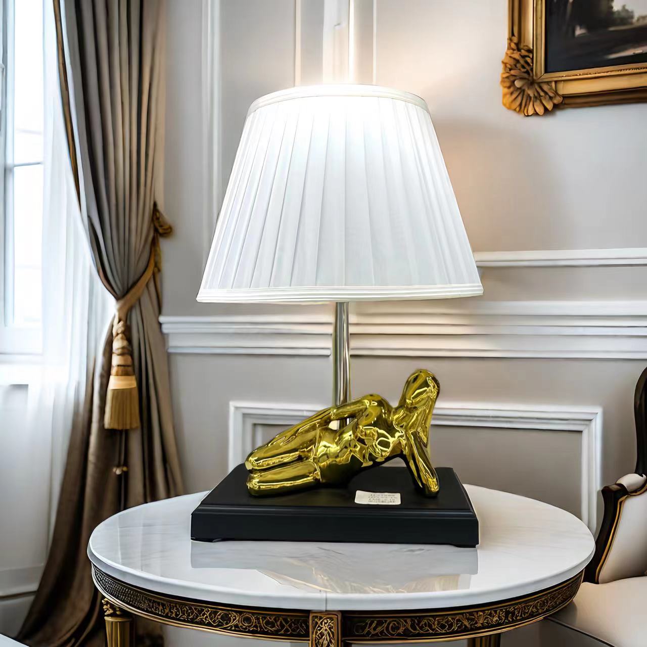 French light luxury series bedside lamp JL27960 with a golden figure as the base and a table lamp for wholesale from the manufacturer Item Picture