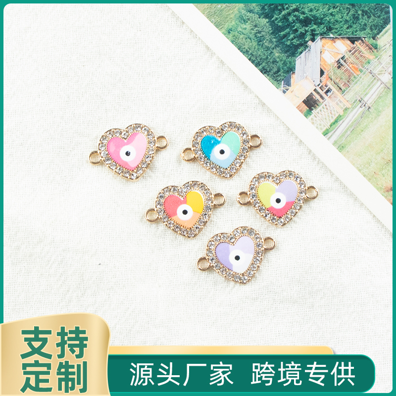 Alloy dot brick oil-dripping heart-shaped devil's eye necklace, earring accessories, diy jewelry accessories, alloy accessories, heart-shaped accessories