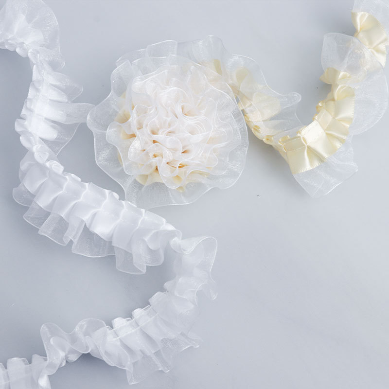 Double-layer pleated polyester transparent chiffon edge clothing accessories, hemlines, cuffs, diy crinolines, lace trim Specification image