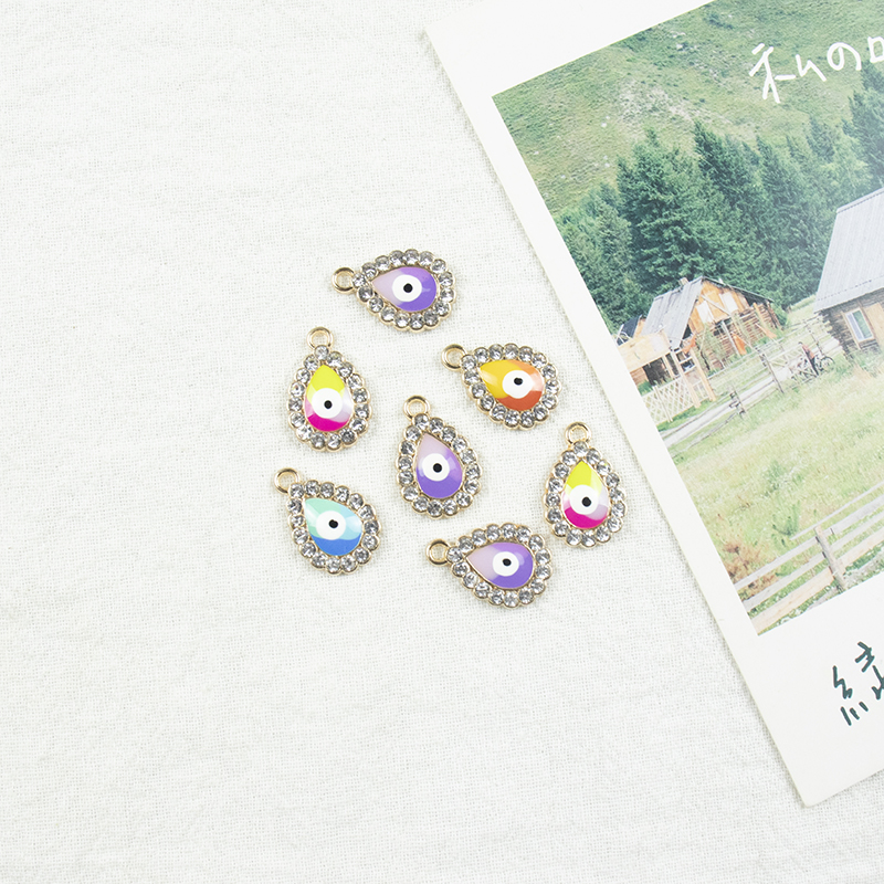 Alloy dot brick oil and water droplet silver-edged single-hanging Devil's Eye necklace, earring accessories, diy jewelry accessories, jewelry accessories, alloy accessories Application Scenario