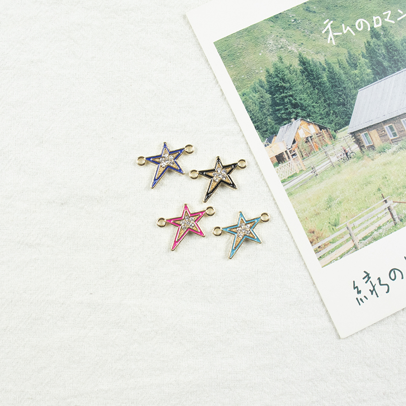 Alloy dot brick oil drip five-pointed star double hanging necklace, earring accessories, jewelry accessories, alloy accessories, jewelry, alloy oil drip Specification image