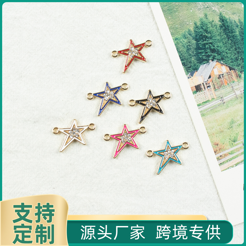 Alloy dot brick oil drip five-pointed star double hanging necklace, earring accessories, jewelry accessories, alloy accessories, jewelry, alloy oil drip