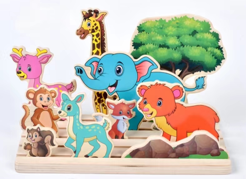 Wooden panoramic picture jigsaw puzzle board game, children's recognition and cognition matching, Montessori enlightenment early education intelligence toy, children's cartoon assembly detail image 3