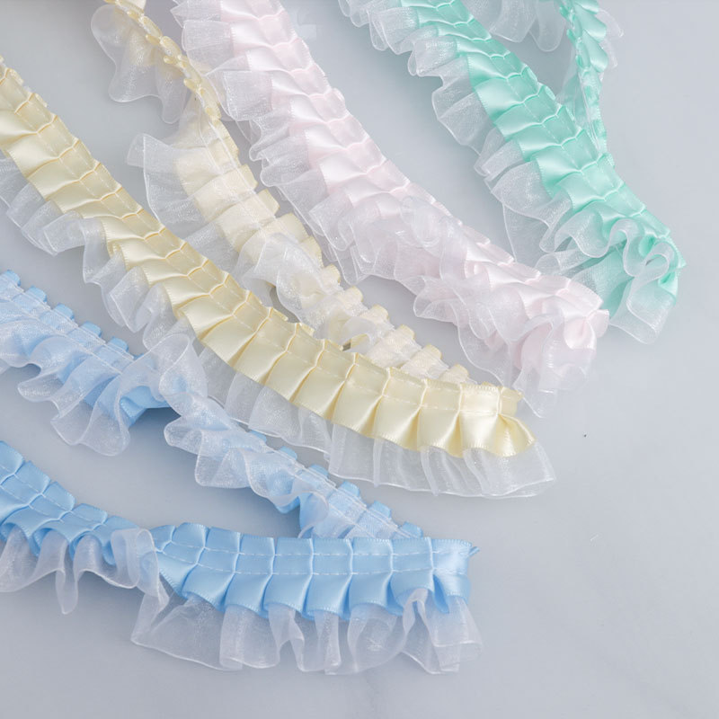 Double-layer pleated polyester transparent chiffon edge clothing accessories, hemlines, cuffs, diy crinolines, lace trim details Picture