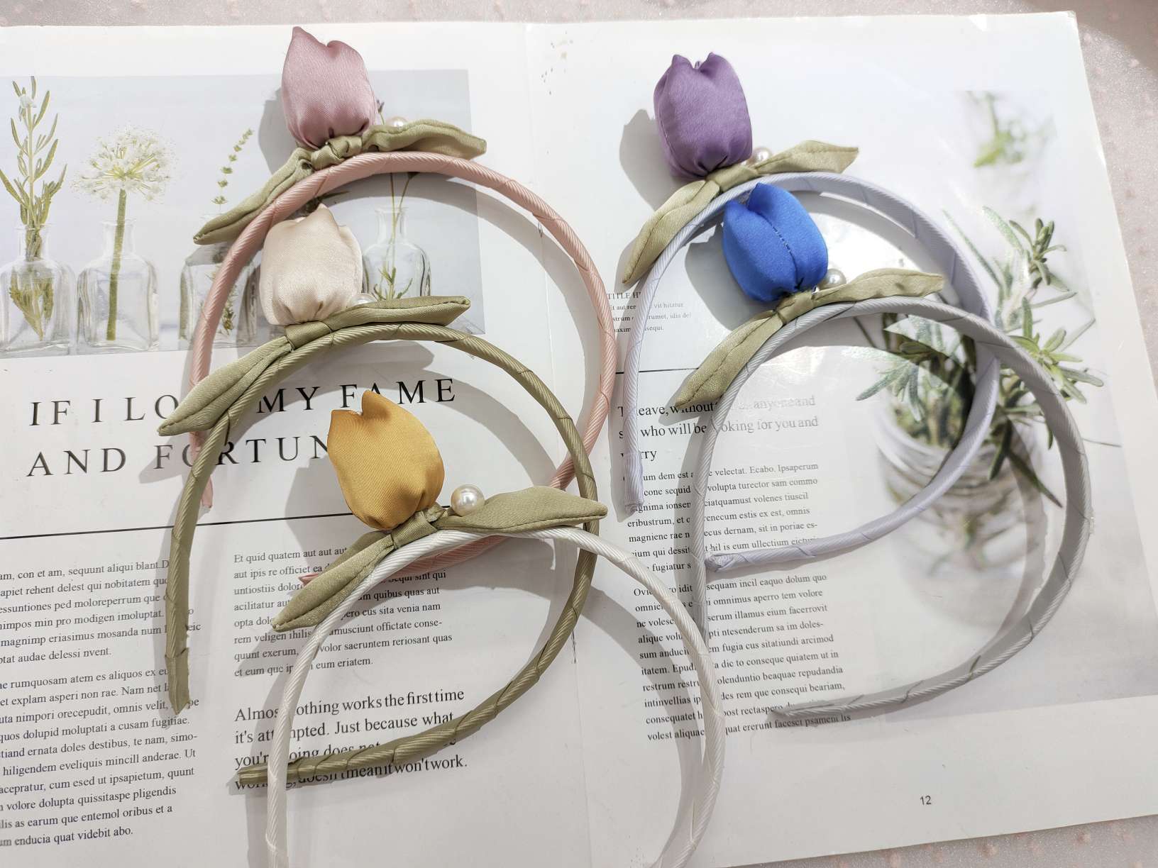 棉布郁金香🌷头箍，缎带手工制作头箍，儿童饰品