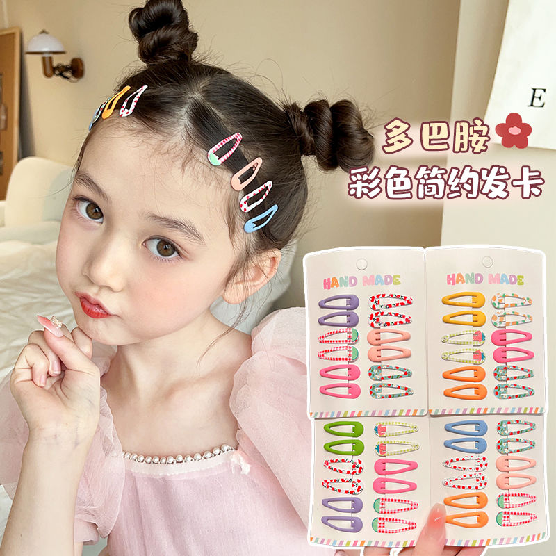 儿童彩色水滴印花bb夹卡通小女孩前额刘海碎发夹宝宝侧边夹子头饰白底实物图