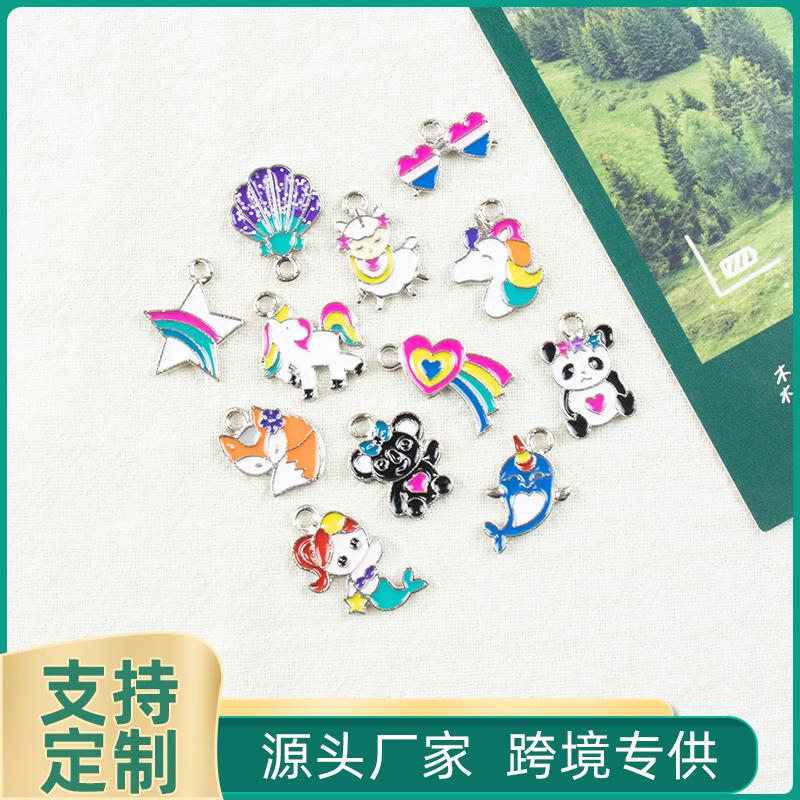 Alloy oil-dripping cartoon animal double pendant necklace, earring accessories, diy jewelry accessories, jewelry accessories, alloy accessories