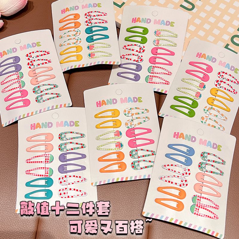 儿童彩色水滴印花bb夹卡通小女孩前额刘海碎发夹宝宝侧边夹子头饰细节图