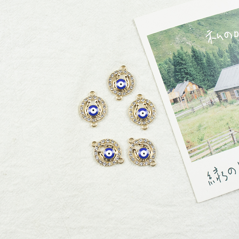 Alloy dot brick double-ring Devil's Eye double-hanging necklace, earring accessories, diy jewelry accessories, jewelry accessories, alloy accessories Specification image