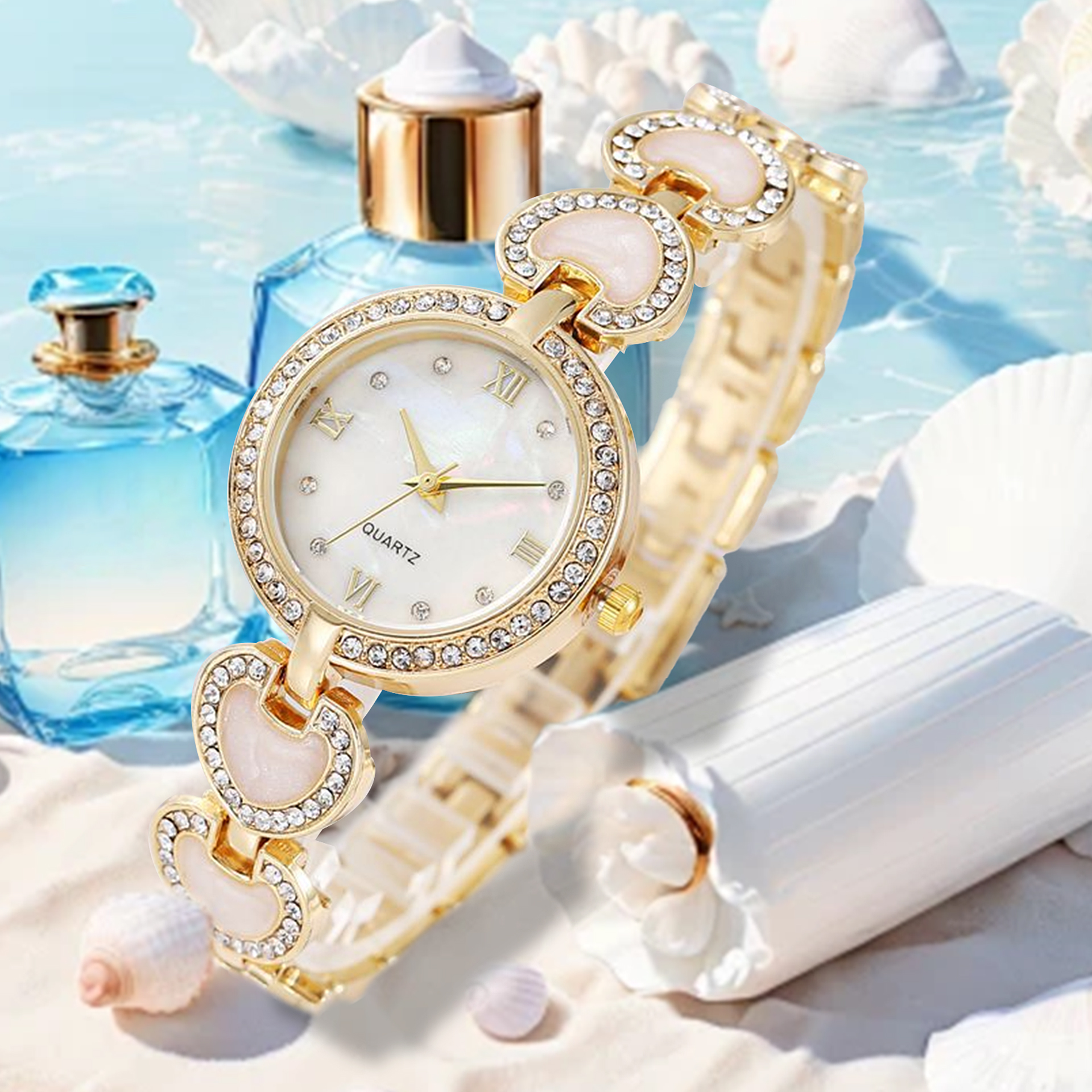 Foreign Trade New Fashion Love Chain Diamond Watch Temperament Bracelet Watch Selling Peach Heart Quartz Women's Watch