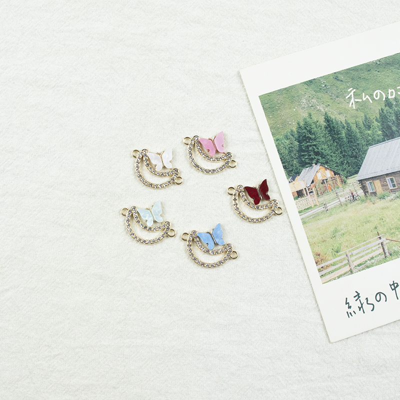 Alloy dot brick oil drip crescent butterfly double hanging necklace, earring accessories, diy jewelry accessories, jewelry accessories, alloy accessories Specification image