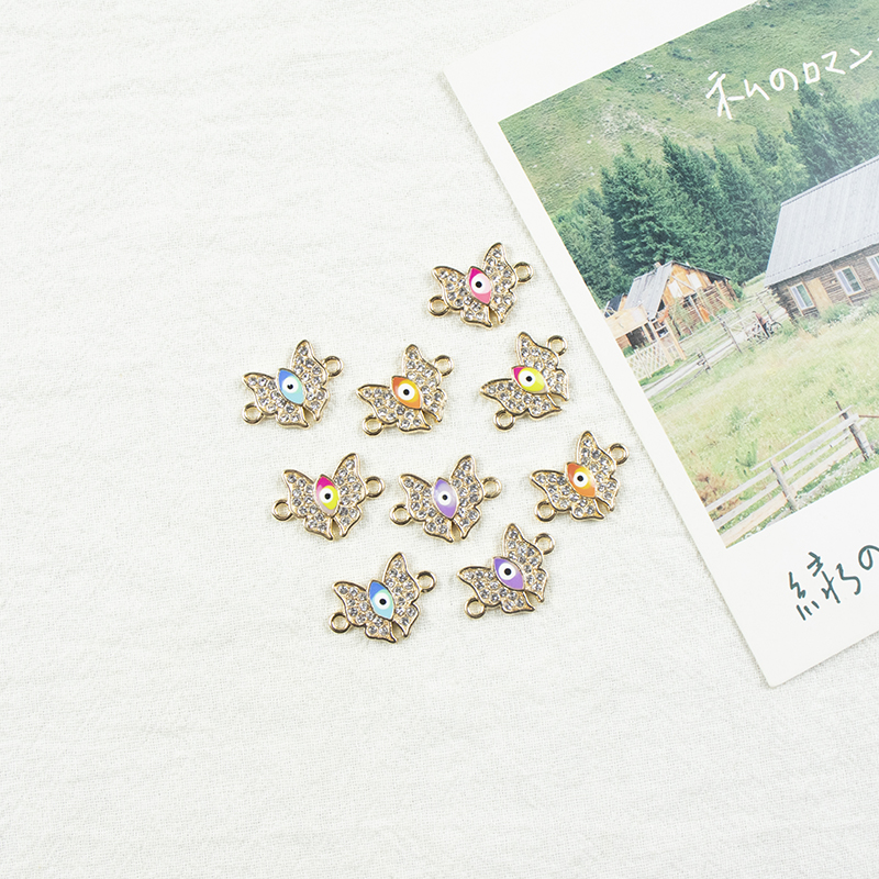 Alloy dot brick oil drip double-hanging butterfly-shaped golden edge Devil's Eye necklace, earring accessories diy jewelry accessories Jewelry accessories Alloy accessories Item Picture