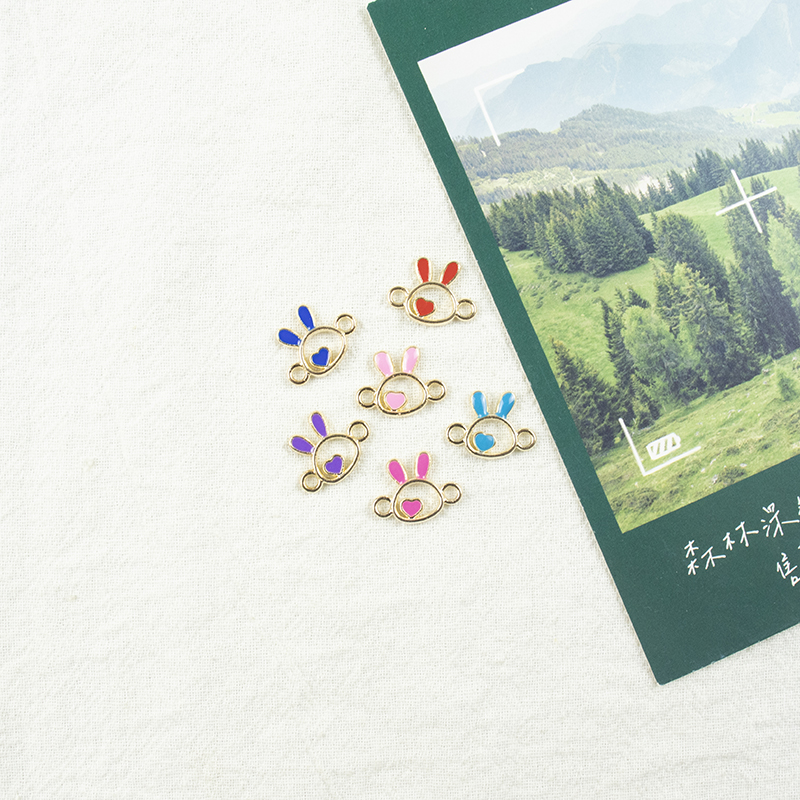 Alloy oil-dripping rabbit hollow heart necklace, earring accessories, diy jewelry accessories, jewelry accessories, alloy accessories Specification image