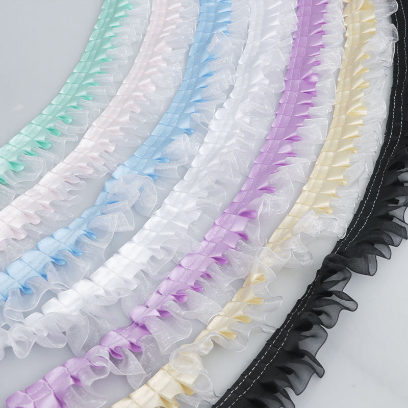 Double-layer pleated polyester transparent chiffon edge clothing accessories, hemlines, cuffs, diy crinolines, lace trim