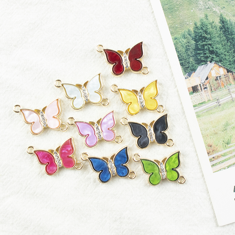 Alloy dot brick oil drip butterfly double hanging necklace, earring accessories, diy jewelry accessories, jewelry accessories, alloy accessories Item Picture