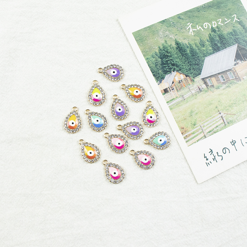 Alloy dot brick oil and water droplet silver-edged single-hanging Devil's Eye necklace, earring accessories, diy jewelry accessories, jewelry accessories, alloy accessories Item Picture