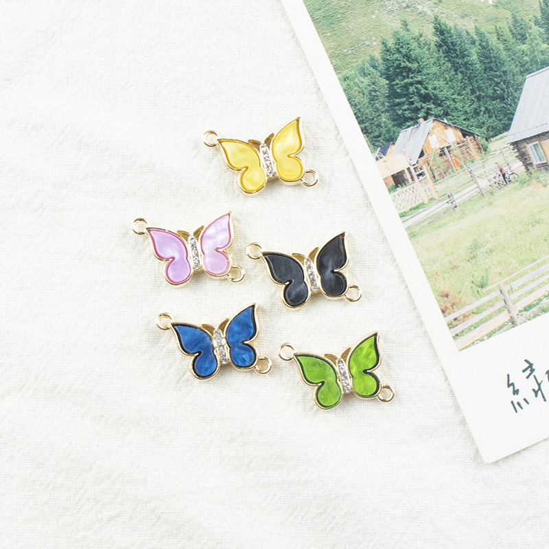 Alloy dot brick oil drip butterfly double hanging necklace, earring accessories, diy jewelry accessories, jewelry accessories, alloy accessories Specification image