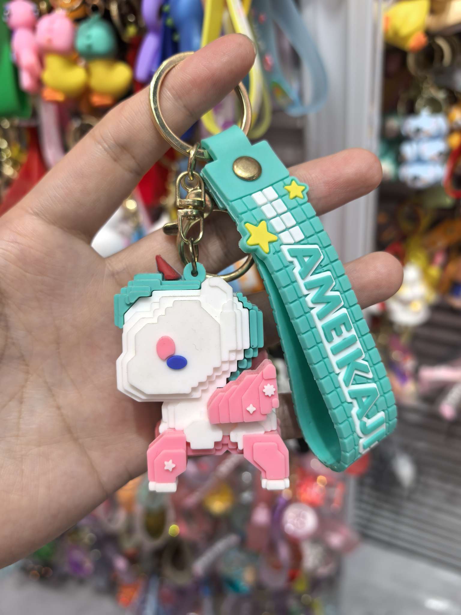 新款独角兽像素风积木风pvc可爱钥匙扣钥匙链白底实物图