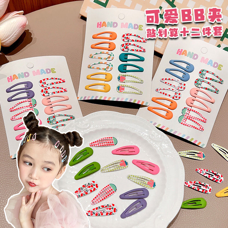 儿童彩色水滴印花bb夹卡通小女孩前额刘海碎发夹宝宝侧边夹子头饰