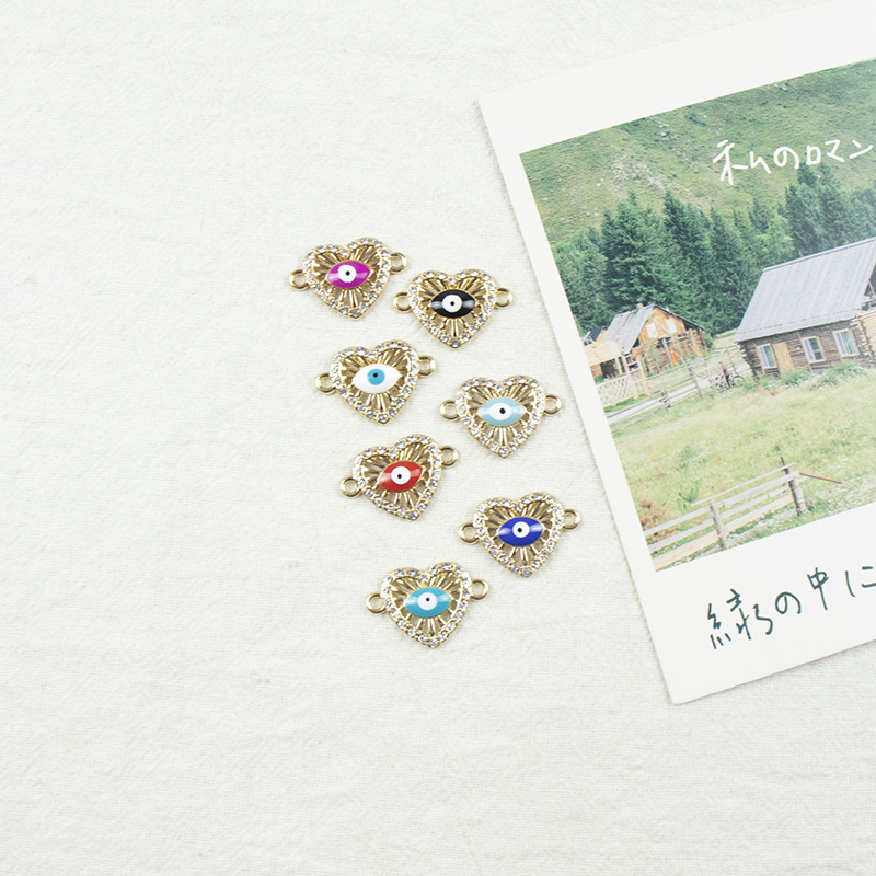 Alloy dot brick oil-dripping heart-shaped devil's eye hollow necklace, earring accessories, diy jewelry accessories, jewelry accessories, alloy accessories Specification image