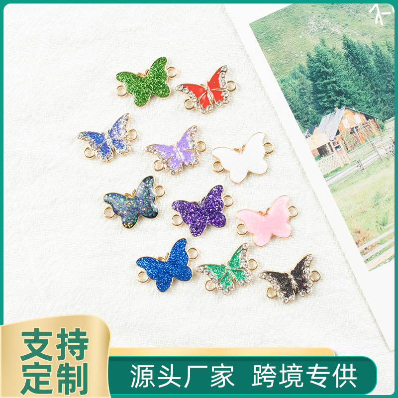 Alloy dot brick oil drip spot butterfly necklace, earrings, double hanging pieces, diy jewelry accessories, jewelry accessories, alloy accessories