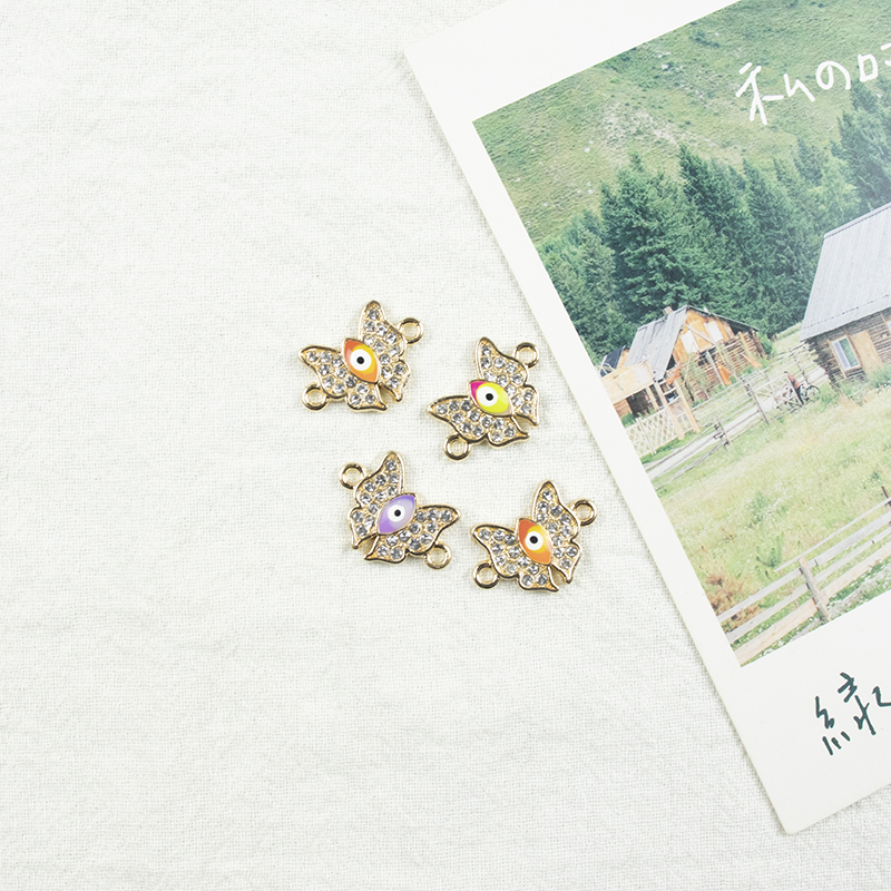 Alloy dot brick oil drip double-hanging butterfly-shaped golden edge Devil's Eye necklace, earring accessories diy jewelry accessories Jewelry accessories Alloy accessories details Picture