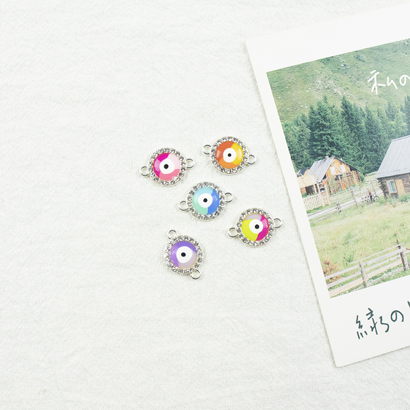 Alloy dot brick oil drip double-hanging round silver-edged Devil's Eye necklace, earring accessories, diy jewelry accessories, alloy accessories Item Picture