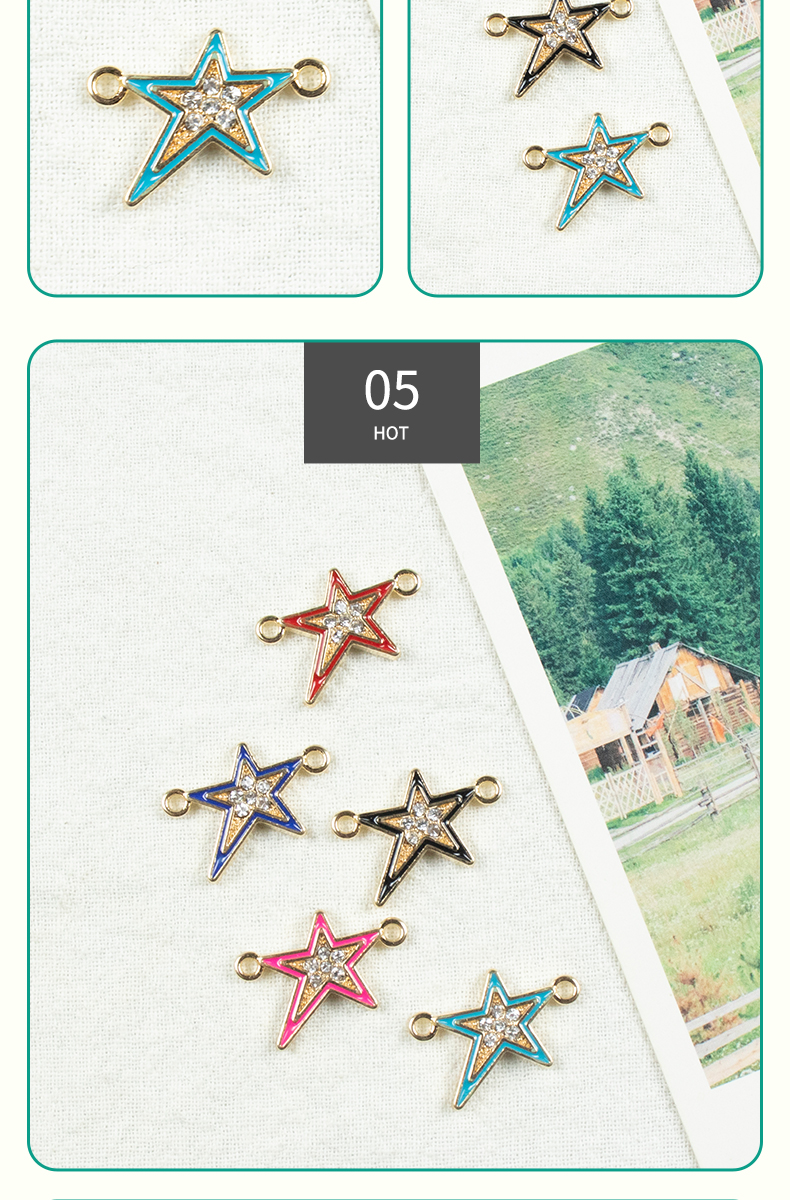 Alloy dot brick oil drip five-pointed star double hanging necklace, earring accessories, jewelry accessories, alloy accessories, jewelry, alloy oil drip pic 7