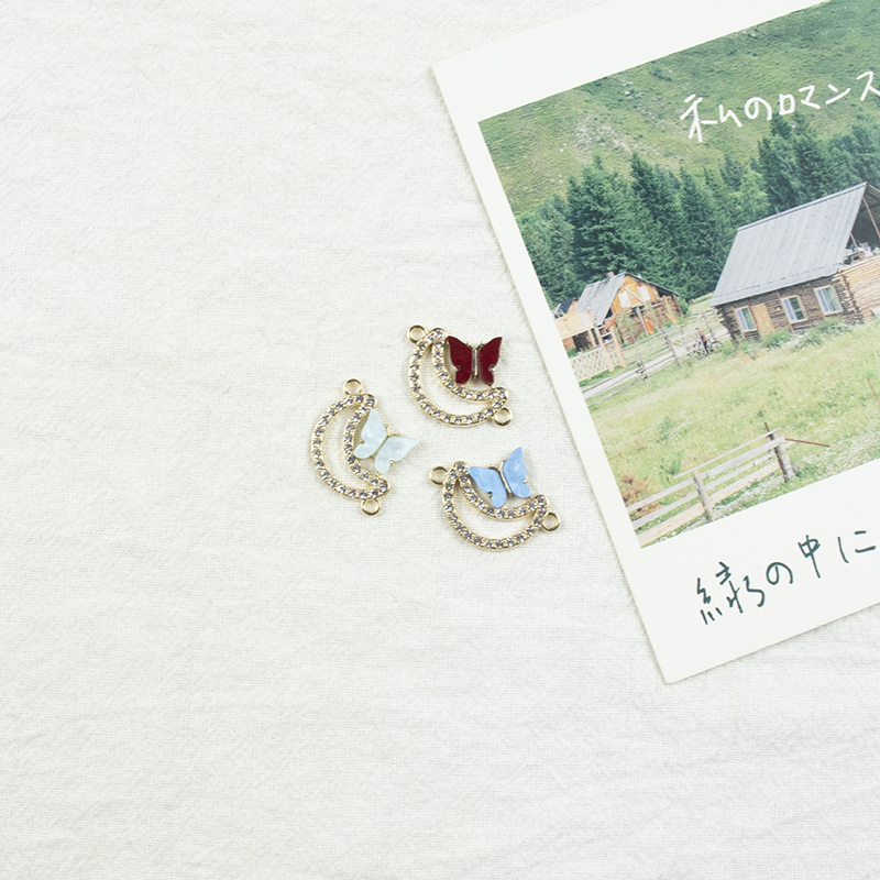 Alloy dot brick oil drip crescent butterfly double hanging necklace, earring accessories, diy jewelry accessories, jewelry accessories, alloy accessories Item Picture