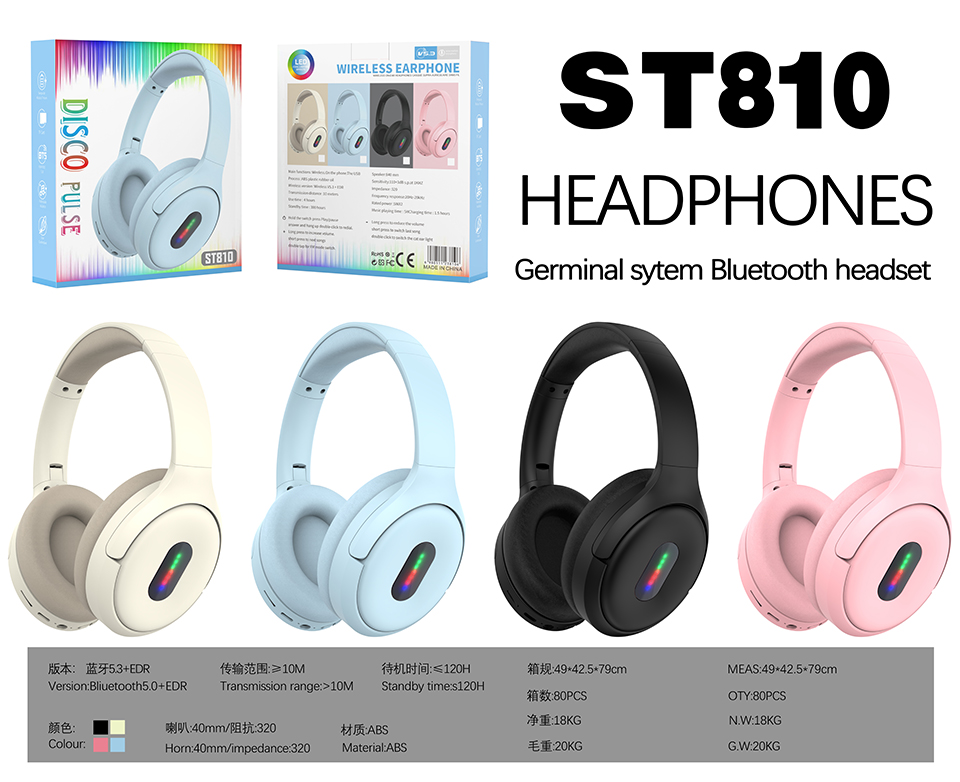 ST810无线头戴式蓝牙耳机RGB节奏灯发光LED灯学生耳麦重低音手机通用跨境热卖耳机工厂详情11