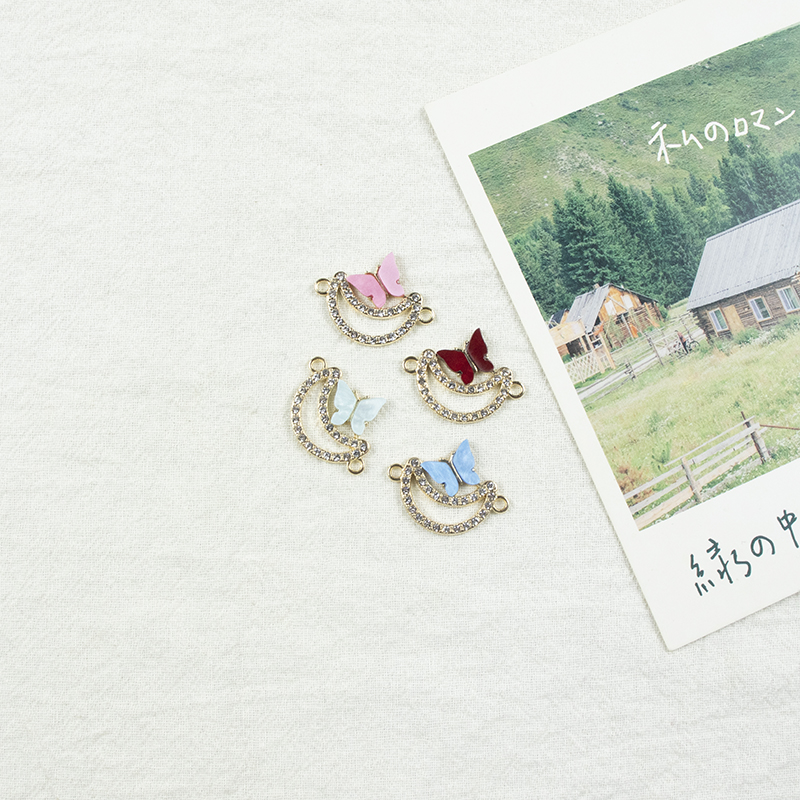 Alloy dot brick oil drip crescent butterfly double hanging necklace, earring accessories, diy jewelry accessories, jewelry accessories, alloy accessories details Picture