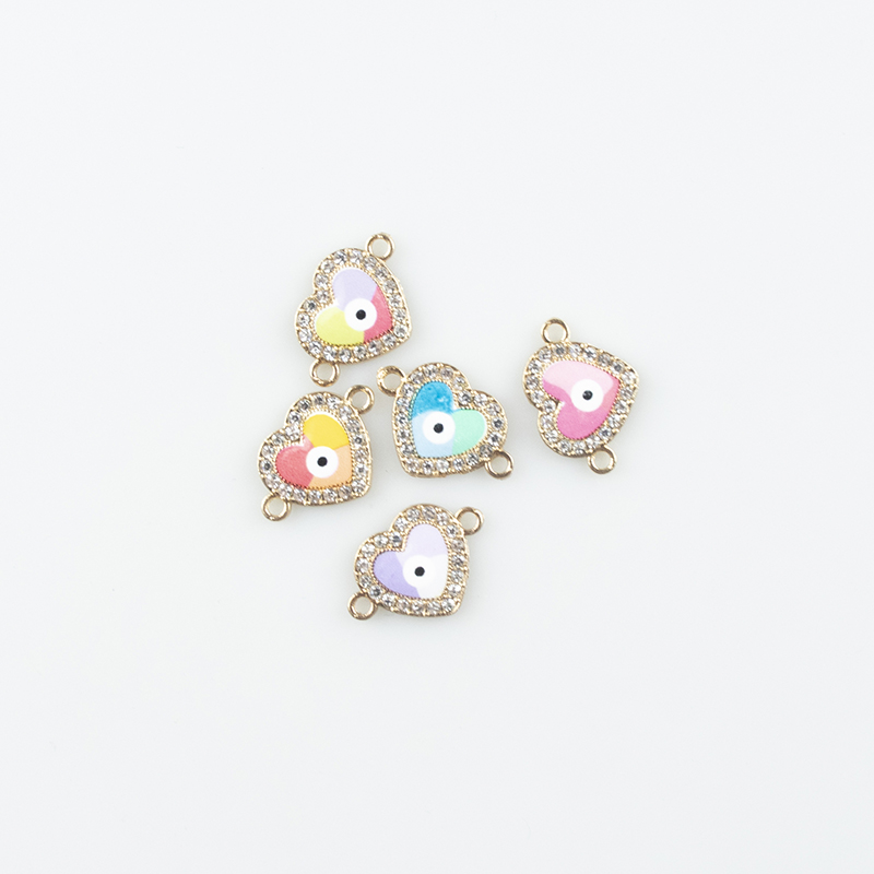 Alloy dot brick oil-dripping heart-shaped devil's eye necklace, earring accessories, diy jewelry accessories, alloy accessories, heart-shaped accessories details Picture