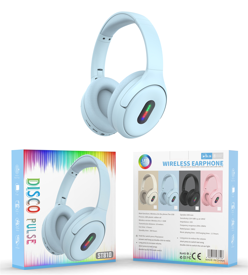 ST810无线头戴式蓝牙耳机RGB节奏灯发光LED灯学生耳麦重低音手机通用跨境热卖耳机工厂详情9