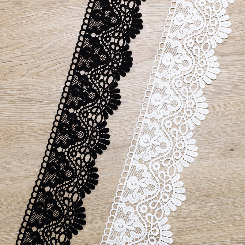 Classic colored milk silk water-soluble embroidery lace trim barcode women's clothing curtains home textiles black and white color Specification image