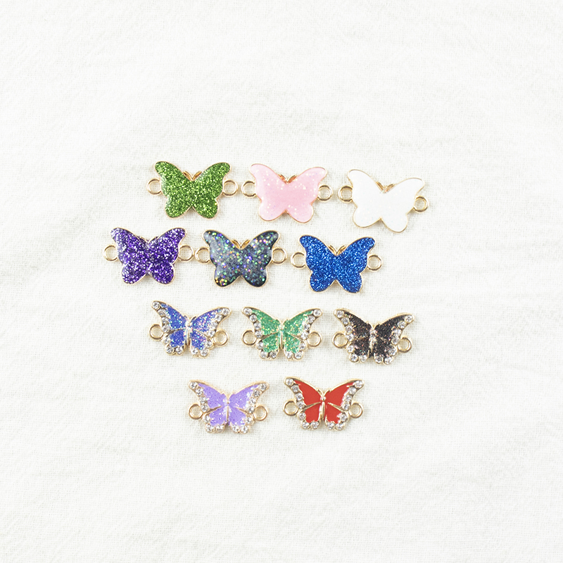 Alloy dot brick oil drip spot butterfly necklace, earrings, double hanging pieces, diy jewelry accessories, jewelry accessories, alloy accessories Item Picture