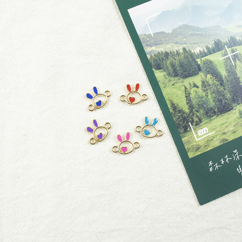 Alloy oil-dripping rabbit hollow heart necklace, earring accessories, diy jewelry accessories, jewelry accessories, alloy accessories details Picture