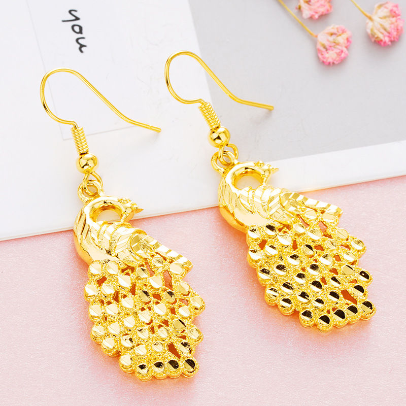 孔雀沙金耳环女款饰品 精致耳饰 明星同款耳环 时尚潮流耳饰品 民族风耳环饰品产品图