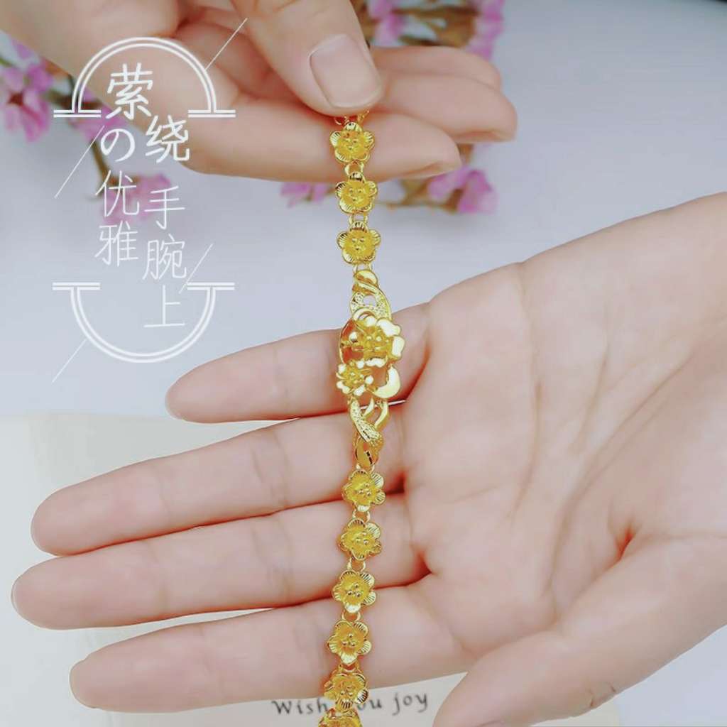 轻奢时尚双花手链 越南沙金手饰首饰饰品 手串女款时尚简约风格白底实物图