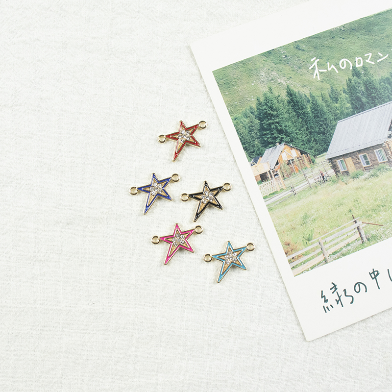 Alloy dot brick oil drip five-pointed star double hanging necklace, earring accessories, jewelry accessories, alloy accessories, jewelry, alloy oil drip Application Scenario