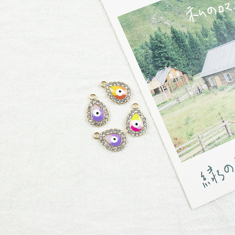 Alloy dot brick oil and water droplet silver-edged single-hanging Devil's Eye necklace, earring accessories, diy jewelry accessories, jewelry accessories, alloy accessories Specification image